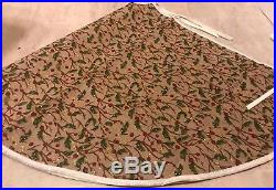 Gliiter Holly CHRISTMAS TREE SKIRT Holy Leaf & Berry 120cm GOLD/BROWN/RED/GREEN