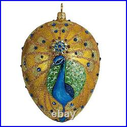 Glitterazzi Golden Peacock Jeweled Egg Polish Glass Christmas Tree Ornament New