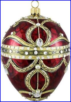 Glitterazzi Red Imperial Jeweled Egg Polish Glass Christmas Tree Ornament New