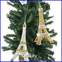 Glittered Eiffel Tower Christmas Ornaments, Gold/Silver, 5-3/4-Inch