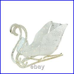 Glittering Lighted Christmas Sleigh Outdoor Metal Yard Decoration Clear Lights