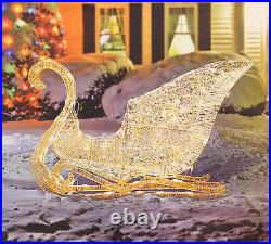 Glittering Lighted Christmas Sleigh Outdoor Metal Yard Decoration Clear Lights