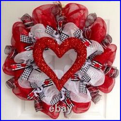 Glittering Red Valentine Heart Deco Mesh Wreath