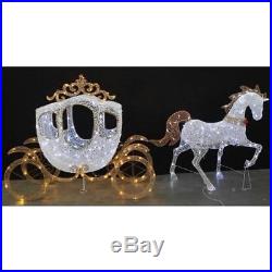 Gold White Lighted Horse Carriage Display Sculpture Outdoor Christmas Decoration