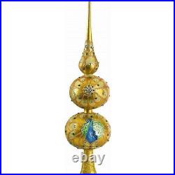 Golden Peacock Finial Polish Glass Christmas Tree Topper