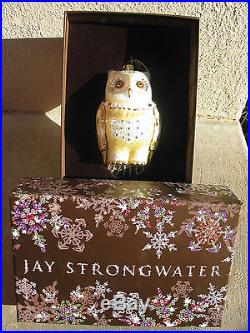 Golden Woodland OWL Glass Ornament JAY STRONGWATER Swarovski Christmas NIOB