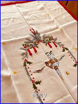 Gorgeous Jul Norwegian Large Christmas Hand Embroidered Tablecloth Church Fine