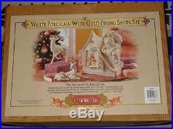 Grandeur Noel 2003 White Porcelain With Gold Firing Santa Set Original Box AS IS
