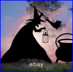 Grandin Road Life-Size Witch with Lantern Silhouette Outdoor Halloween Decor NEW