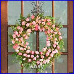 Grandin Road Pink Tulip Wreath For Spring Decorating Measures 28-Inches Diameter