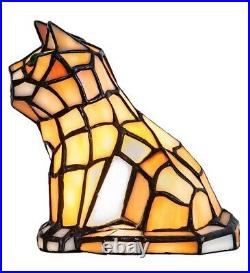 Green Eyed Orange Cat Stain Glass Accent Lamp 7 Halloween Decor
