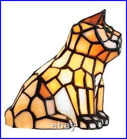 Green Eyed Orange Cat Stain Glass Accent Lamp 7 Halloween Decor
