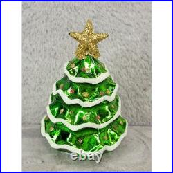 Green Mercury Glass Light Up Christmas Tree with Gold Star Topper 5.5 Inch LED