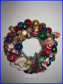 Green Red Gold Vintage Christmas Ornament Wreath Handmade 16 OOAK Shiny Brite