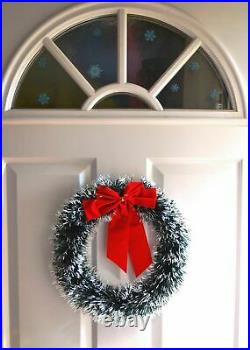 Green Snowy Tinsel Christmas Wreath Xmas Home Party Door Wall Garland Ornaments