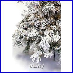 Green/White 7.5-foot Flocked Faux Pine Long-needle Pre-lit Christmas Tree