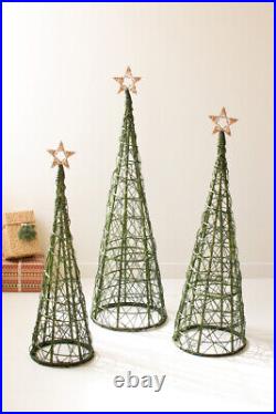 Green Willow Christmas Topiary Set With Natural Star Rattan XXL Set Of 3