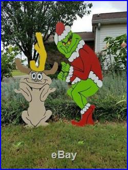 Grinch Stealing Christmas Lights 4' Wood Grinch Yard with Max Decoration Left