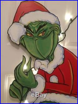 Grinch Stealing Christmas Lights Yard Decoration 48 Wood Outdoor with39.5 pole