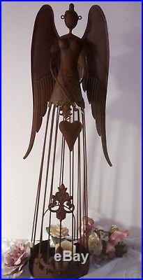 Großer Engel Flügel Windlicht Edelrost Metall Deko Shabby Vintage Landhaus 90cm