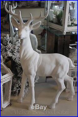 Großer Hirsch Rentier Geweih Figur Weiß 82cm Dekoration Winter Weihnachten