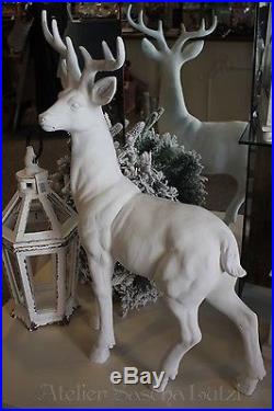 Großer Hirsch Rentier Geweih Figur Weiß 82cm Dekoration Winter Weihnachten