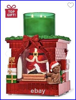 HEAVY LARGE Candle Holder Santa Light Up Fireplace Snow Globe Bath Body Works