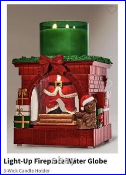 HEAVY LARGE Candle Holder Santa Light Up Fireplace Snow Globe Bath Body Works