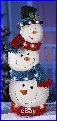 HOLIDAY outdoor Christmas Decoration Lights iron LIGHTED lot of 3 LED SNOWMEN