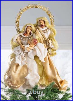 HOLY FAMILY HAND PAINTING CHRISTMAS TREE TOPPER DECORATION gold white- Used