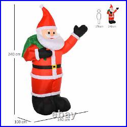 HOMCOM 2.4m Lighted Christmas Inflatable Santa Claus Gift Bag Yard Decoration