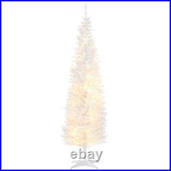 HOMCOM 6′ Tall Pre-Lit Slim Noble Fir Artificial Christmas Tree with 200 Warm