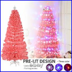 HOMCOM 7FT Artificial Tree Multi-Colored Pre-Lit Holiday Christmas Decoration