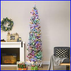 HOMCOM 7.5′ Artificial Christmas Tree with Flocked Tips, LED Lights, Decoration