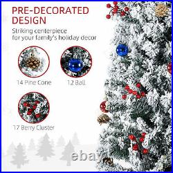 HOMCOM 7.5' Artificial Christmas Tree with Flocked Tips, LED Lights, Decoration