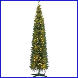HOMCOM 8' Tall Pre-Lit Slim Noble Fir Artificial Christmas Tree with 300 Warm HOMCOM 8' Tall Pre-Lit Slim Noble Fir Artificial Christmas Tree with 300 Warm