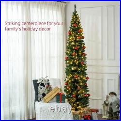 HOMCOM 8' Tall Pre-Lit Slim Noble Fir Artificial Christmas Tree with 300 Warm HOMCOM 8' Tall Pre-Lit Slim Noble Fir Artificial Christmas Tree with 300 Warm