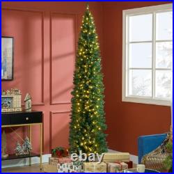 HOMCOM 8' Tall Pre-Lit Slim Noble Fir Artificial Christmas Tree with 300 Warm HOMCOM 8' Tall Pre-Lit Slim Noble Fir Artificial Christmas Tree with 300 Warm
