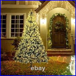 HOMCOM 9′ Artificial Christmas Tree with LED Lights, Snow Flocked Tips