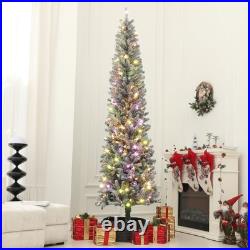 HOMCOM 9 ft Pencil Christmas Tree, Pre-Lit Xmas Tree with Dual Color Lights