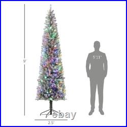 HOMCOM 9 ft Pencil Christmas Tree, Pre-Lit Xmas Tree with Dual Color Lights