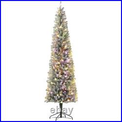 HOMCOM 9 ft Pencil Christmas Tree, Pre-Lit Xmas Tree with Dual Color Lights