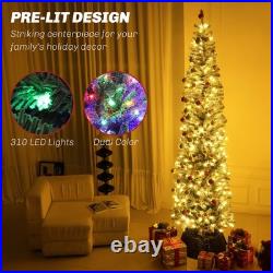 HOMCOM 9 ft Pencil Christmas Tree, Pre-Lit Xmas Tree with Dual Color Lights
