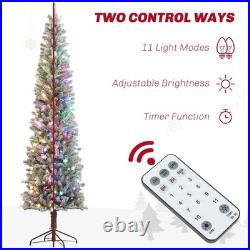 HOMCOM 9 ft Pencil Christmas Tree, Pre-Lit Xmas Tree with Dual Color Lights