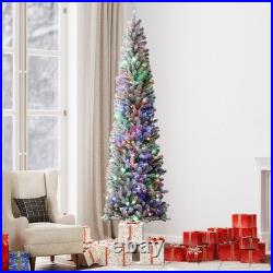 HOMCOM 9 ft Pencil Christmas Tree, Pre-Lit Xmas Tree with Dual Color Lights