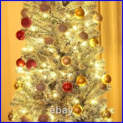 HOMCOM 9 ft Pencil Christmas Tree, Pre-Lit Xmas Tree with Dual Color Lights