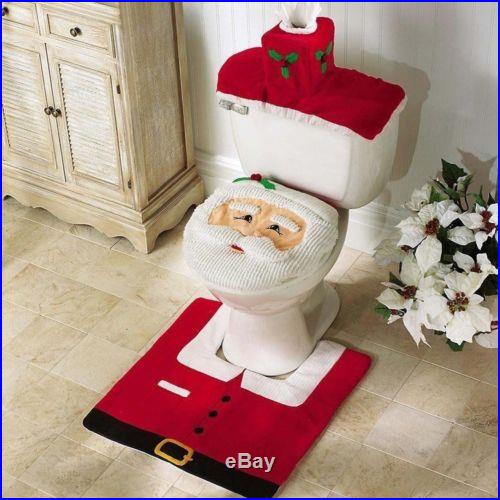 HOT! Christmas Decorations Happy Santa Toilet Seat Cover and Rug Bathroom Set