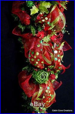 HUGE 5' Christmas Teardrop Swag decorated red lime OVER the Top Wreath Garland