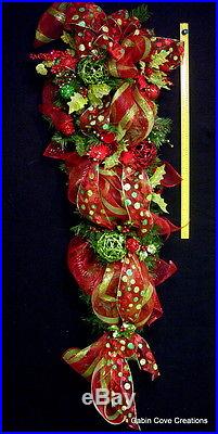 HUGE 5' Christmas Teardrop Swag decorated red lime OVER the Top Wreath Garland