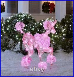 HUGE PINK POODLE Christmas Light Up Poodle Dog Lawn Decor Tulle Fancy Festive